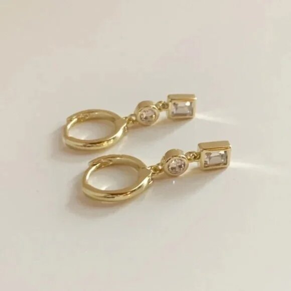 NEW SHASHI Earrings SET Baguette Studs & Crystal Drop Huggie Earrings - Picture 5 of 10